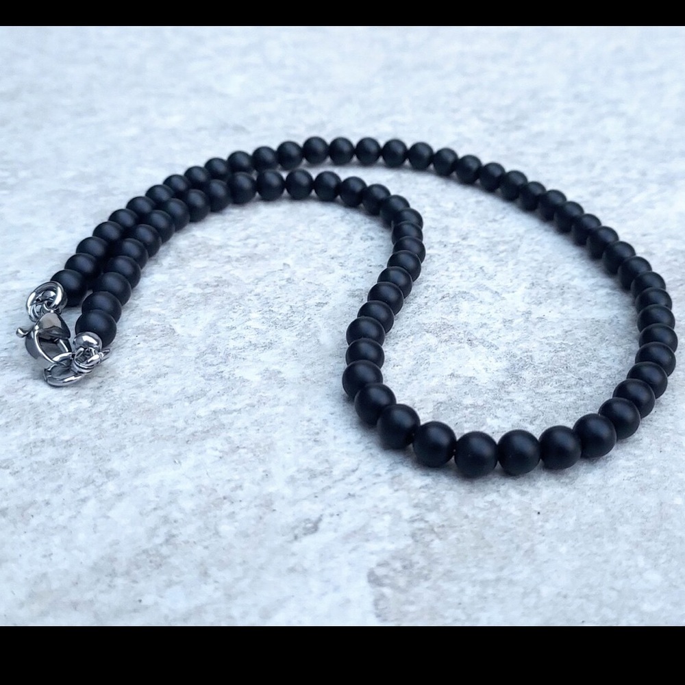Men’s Matte Black Onyx Beaded Necklace